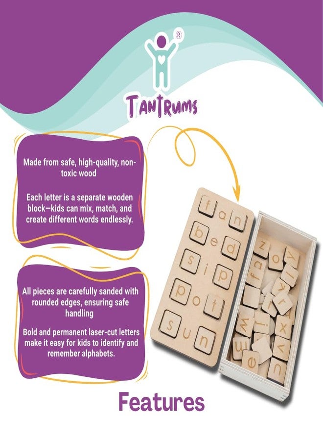 Tantrums Wooden Letter Board Game, Three Word Spelling Practice Set with CVC Words, Educational Learning Toy for 3+ Years, Spelling Fun Toy for Vocabulary Word Builder and Fun Learning CVC - Image 4